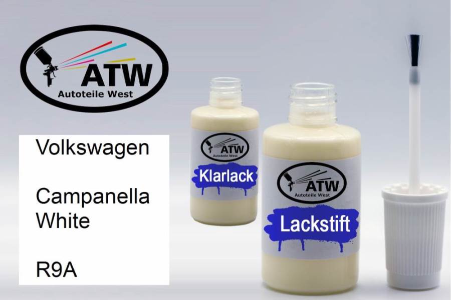 Volkswagen, Campanella White, R9A: 20ml Lackstift + 20ml Klarlack - Set, von ATW Autoteile West.